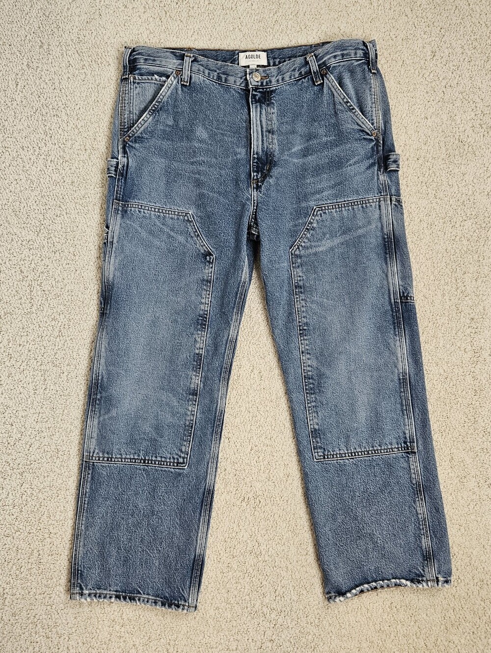 Agolde Jeans Rami High Rise Straight Double Knee Womens 32 Carpenter Distressed